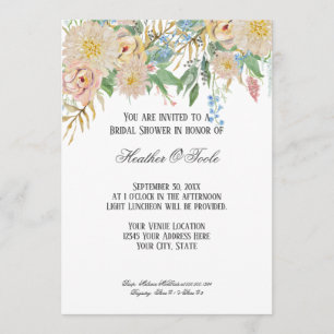 Invitación Ducha nupcial Rosa acuarela moderna Floral dorada