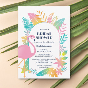 Invitación Ducha nupcial rosa colorido y tropical