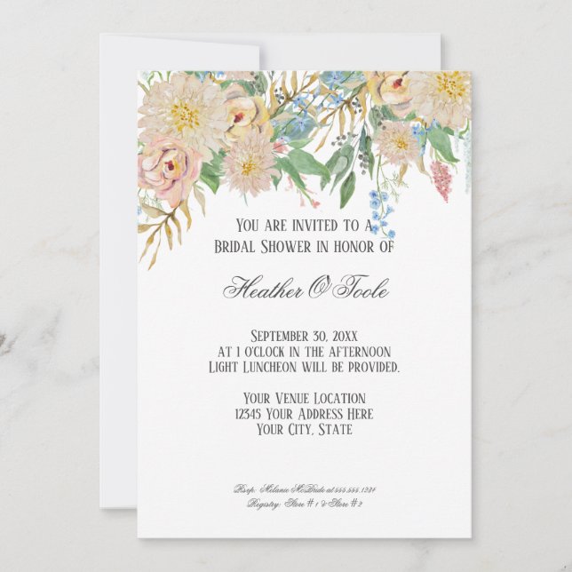 Invitación Ducha nupcial Rosa de acuarela moderna Floral dora (Anverso)