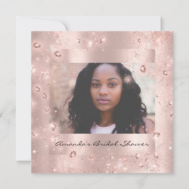 Invitación Ducha nupcial Rosa de cumpleaños foto de cristales (Reverso)