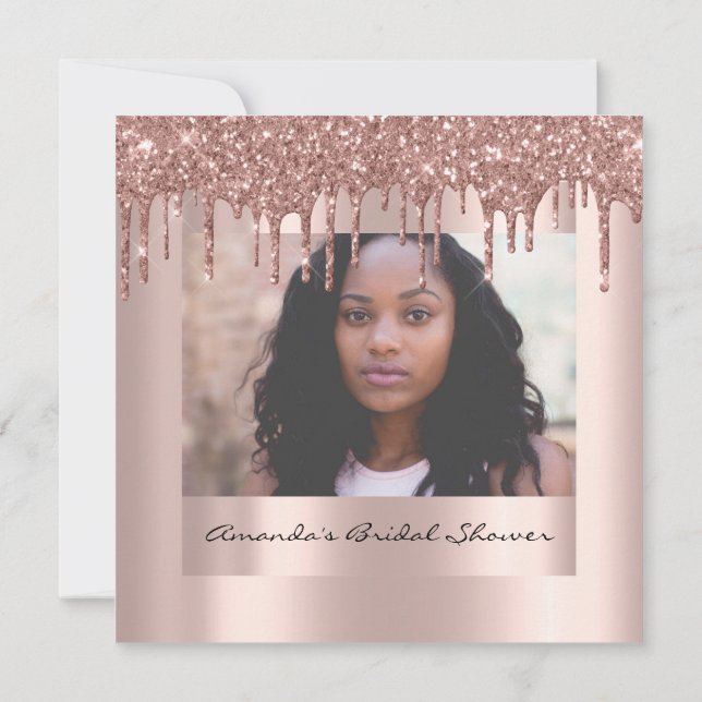 Invitación Ducha nupcial Rosa de cumpleaños gotas de chispa F (Reverso)