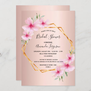 Invitación Ducha nupcial rosa floros rosados de oro