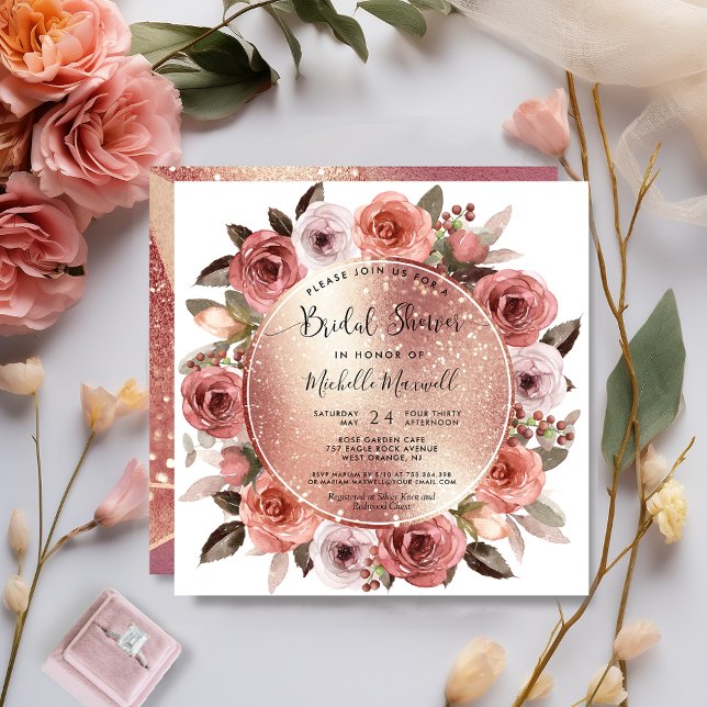 Invitación Ducha nupcial, Rosa geométrico de oro, Rubor Flora (Subido por el creador)
