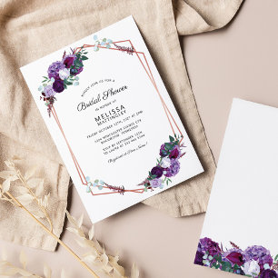 Invitación Ducha nupcial Rosa morado floral oro geométrico
