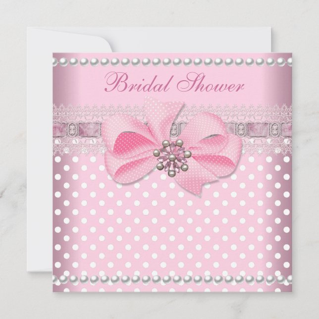 Invitación Ducha Nupcial Rosa Punto Perla Encaje Boda (Anverso)