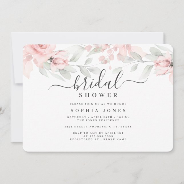 Invitación Ducha Nupcial Rosa Rosado  (Anverso)