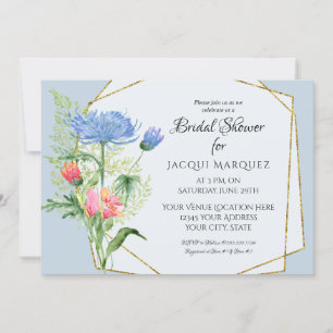 Invitación Ducha nupcial rosa y azul turbio en arte floral