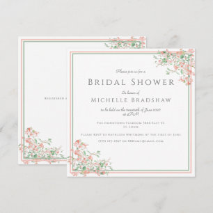 Invitación Ducha nupcial rosa y verde boho