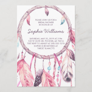 Invitación Ducha nupcial rosada de Boho Dreamcatcher