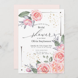 Invitación Ducha nupcial Rosas de cabaña rosada y ruidosa
