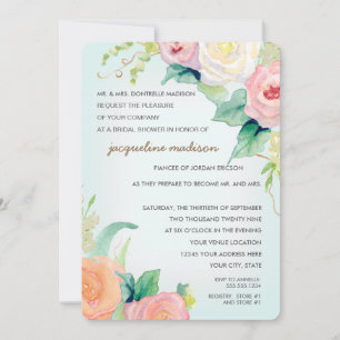 Invitación Ducha nupcial Rosas florales de acuarela moderna