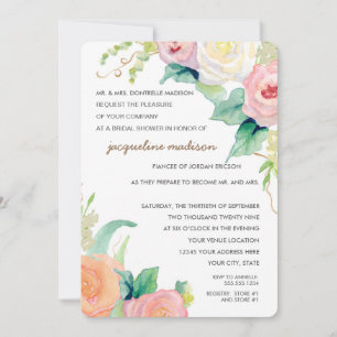 Invitación Ducha nupcial Rosas florales de acuarela moderna