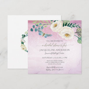 Invitación Ducha nupcial Rosas modernos mariposa guirnalda mo