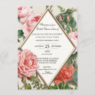 Invitación Ducha nupcial Rosas Vintage Rosa Floral Taupe de o