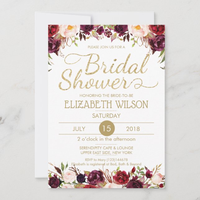 Invitación Ducha nupcial RSVP del personalizar floral del oro (Anverso)