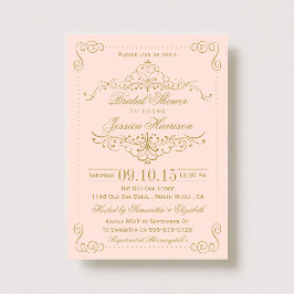 Invitación Ducha nupcial Rubor Pink & Gold Ornate