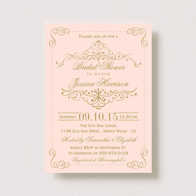 Invitación Ducha nupcial Rubor Pink & Gold Ornate (Subido por el creador)