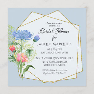 Invitación Ducha nupcial Rubor rosa y azul turbio