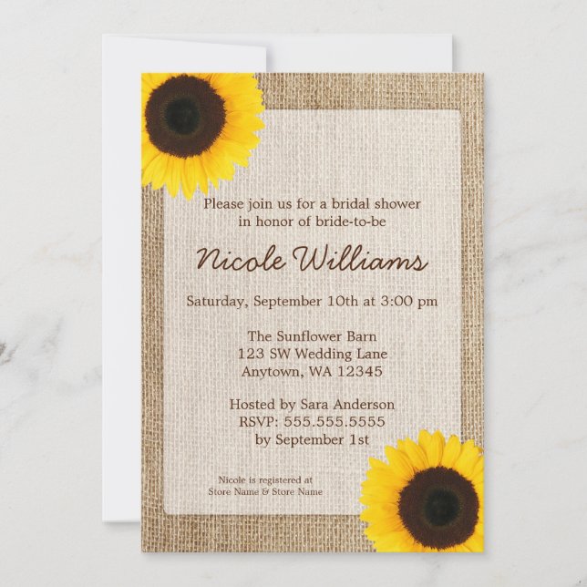 Invitación Ducha nupcial rugosa de girasol (Anverso)