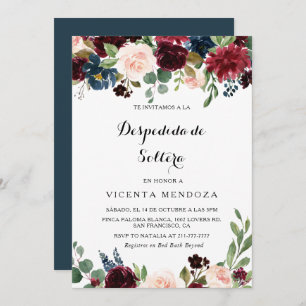 Invitación Ducha nupcial rusa borgoña española de otoño