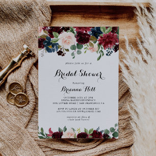 Invitación Ducha nupcial rusa de caligrafía borgoñona de otoñ