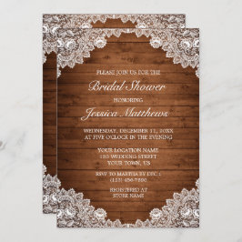 Invitación Ducha nupcial Rusa de Madera y Lace Blanco