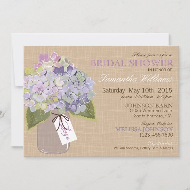Invitación Ducha nupcial rusa de Mason Jar Hydrangea (Anverso)