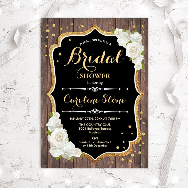Invitación Ducha nupcial rusa - Rosas blancas de madera (Subido por el creador)