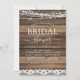 Invitación Ducha nupcial Rustic Farmhouse String Luces Lace