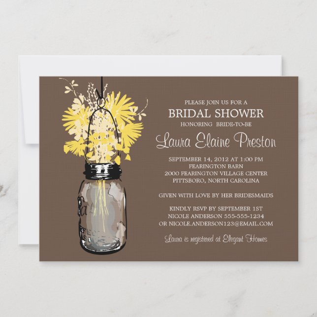 Invitación Ducha nupcial Rustic Mason Jar Wildflowers (Anverso)