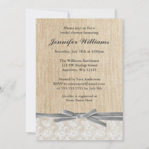 Invitación Ducha nupcial Rústica Cinta Gris Lace