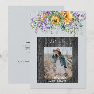 Invitación Ducha Nupcial Rústica de Girasoles y Lavanda en Fo