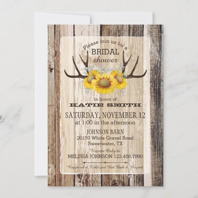 Invitación Ducha nupcial rústica de las astas de madera del (Anverso)