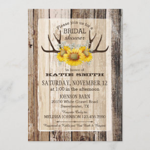 Invitación Ducha nupcial rústica de las astas de madera del