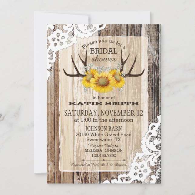 Invitación Ducha nupcial rústica de las astas de madera del (Anverso)