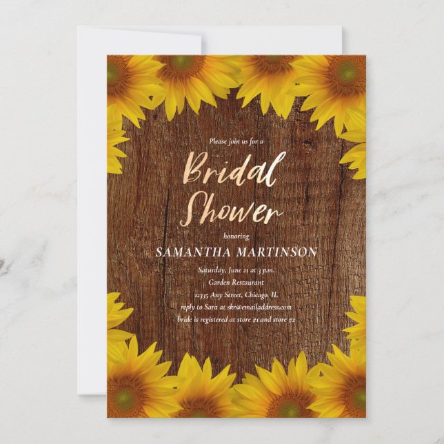 Invitación Ducha nupcial rústica de los girasoles el | (Anverso)