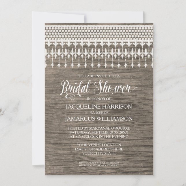 Invitación Ducha nupcial Rústica de madera de cerco Tipografí (Anverso)