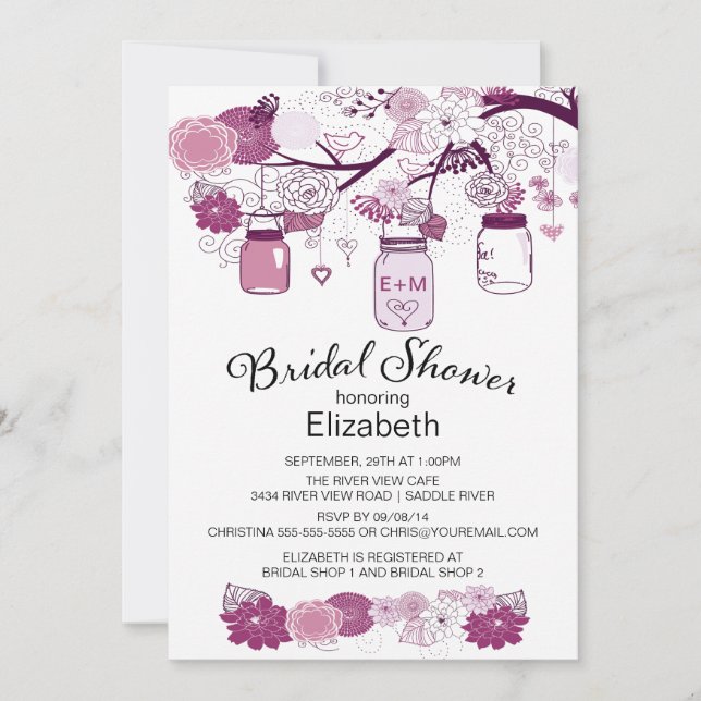 Invitación Ducha nupcial rústica del tarro de albañil del (Anverso)