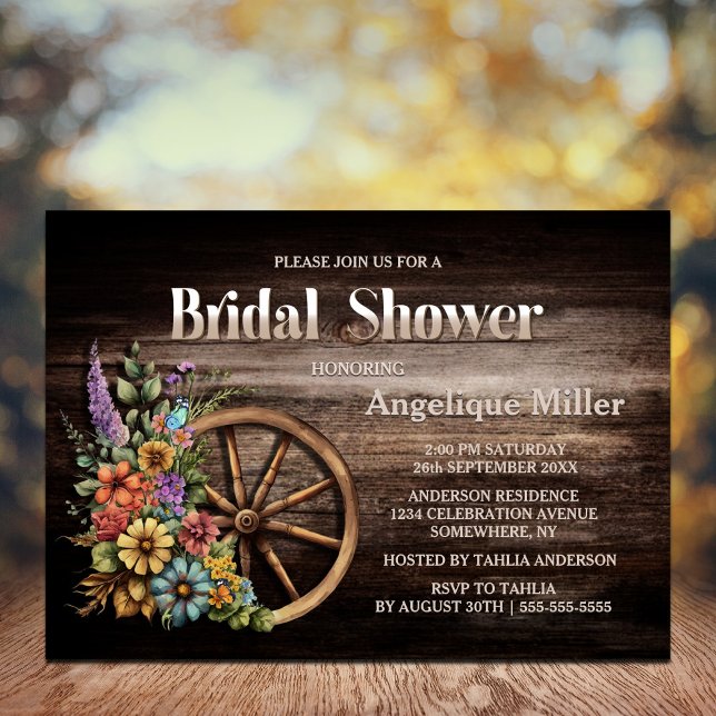 Invitación Ducha nupcial Rustica Floral de Madera (Subido por el creador)