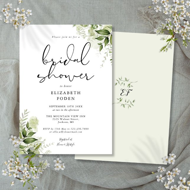 Invitación Ducha nupcial Rústica Verdor Monograma (Bridal Shower Rustic Greenery Monogram Invitation)