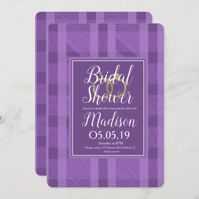 Invitación Ducha nupcial Rústica Violeta Jugada Anillos de Re (Anverso / Reverso)