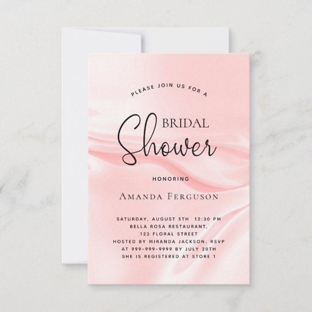 Invitación Ducha nupcial seda satinada rosa (Anverso)