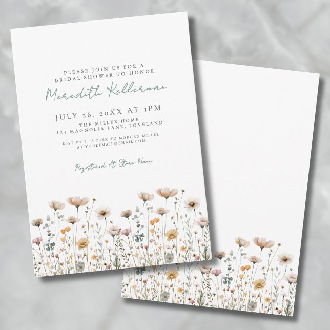 Invitación Ducha nupcial simple de flores silvestres botánica (Botanical Simple Wildflower Bridal Shower Invitation )