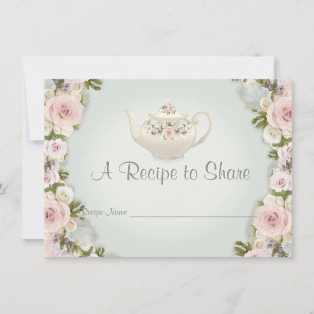 Invitación Ducha nupcial Té Fiesta Receta Mint Rosa Floral (Anverso)