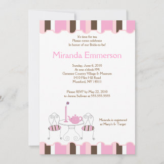 Invitación Ducha nupcial Té Fiesta Tiras rosadas 5x7