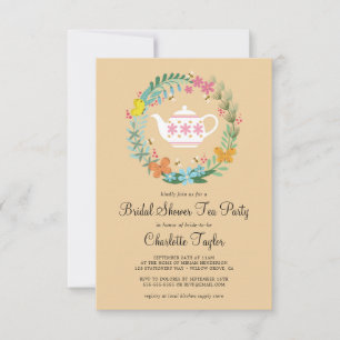 Invitación Ducha nupcial Tea Fiesta Mariposa Floral Wreath