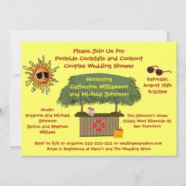 Invitación Ducha nupcial tiki hut de verano de cocinar pareja (Anverso)