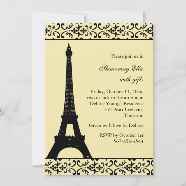 Invitación Ducha nupcial Tres Paris (amarillo) (Anverso)