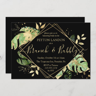 Invitación Ducha nupcial Tropical de Brunch negro y oro