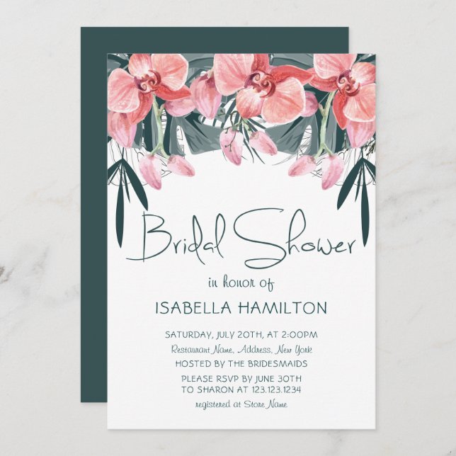 Invitación Ducha nupcial tropical floral (Anverso / Reverso)